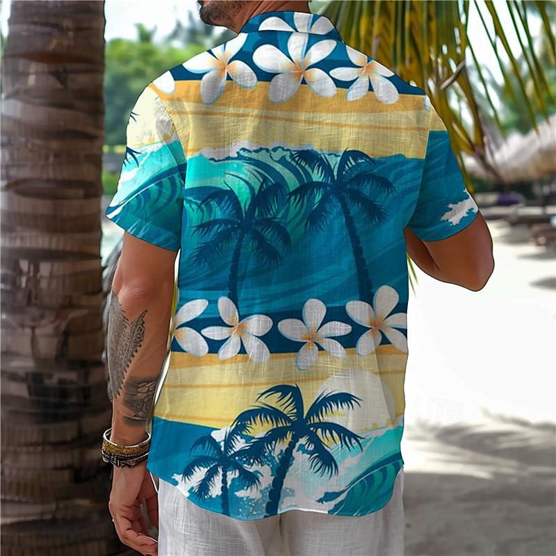 Voor heren Tropische bloemen Palmboom Overhemd Hawaiiaans overhemd Aloha-shirt Korte mouw Overhemd Strijkijzer Vakantie Hawaii Resortstijl Buiten Vakantie Strand Rood Blauw Groen S M L 2025 - $22.99 –P9