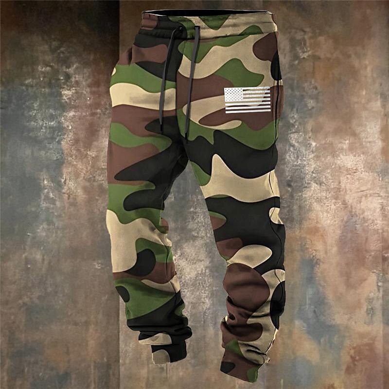 Camouflage mode impression 3d poches latérales pour hommes conception de cordon élastique pantalons de survêtement pantalons de jogging pantalons de sports de plein air & extérieur rue polyester vert de 2025 ? $25.99 –P4