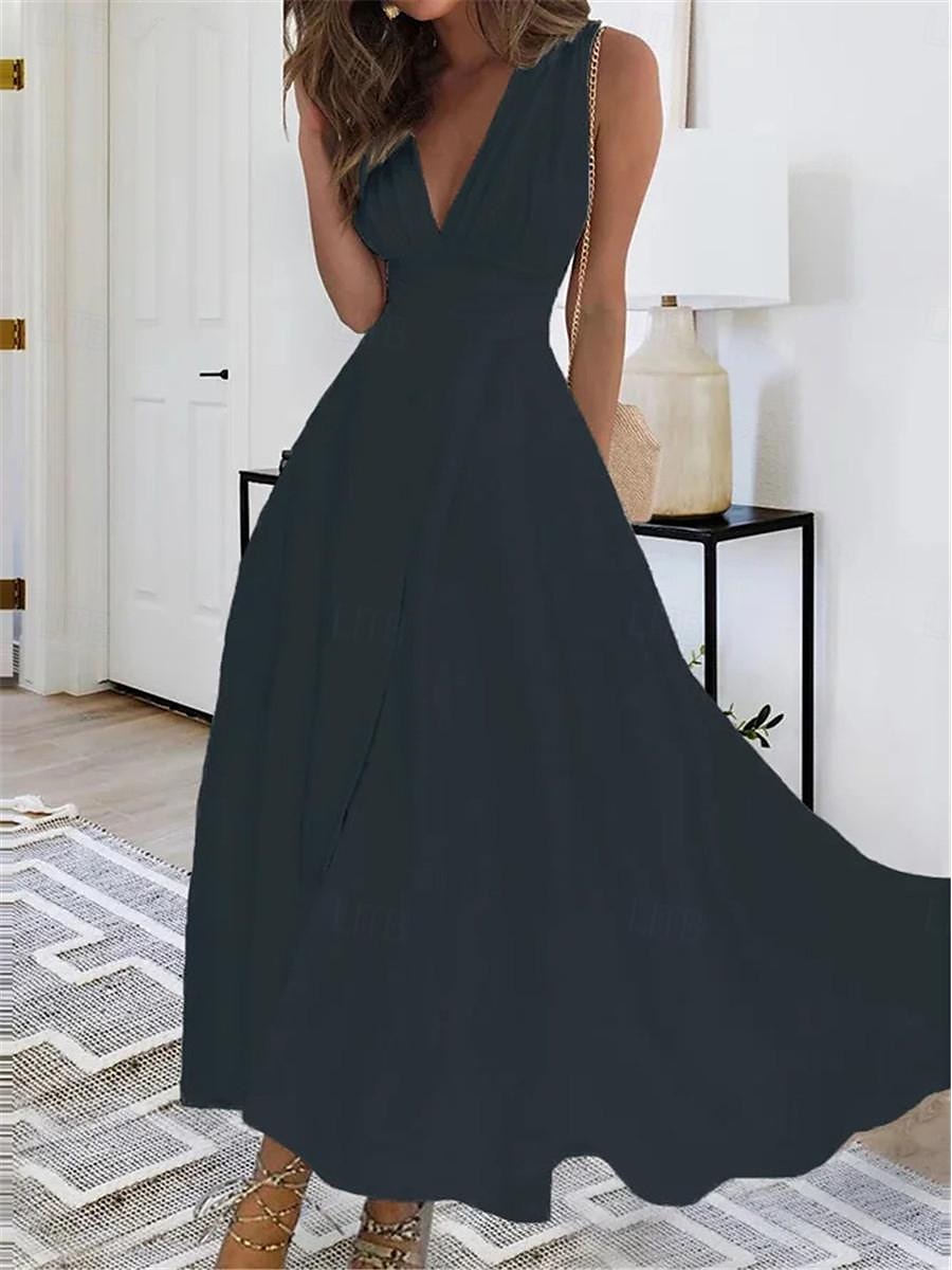 rochie maxi pentru femei, albă, cu decolteu în V, fără mâneci, talie strânsă, în formă de linie, seară formală, nuntă, bal de absolvire, primăvară vară, mărime întreagă, îmbrăcăminte potrivită, 2025 - $15.59 –P3