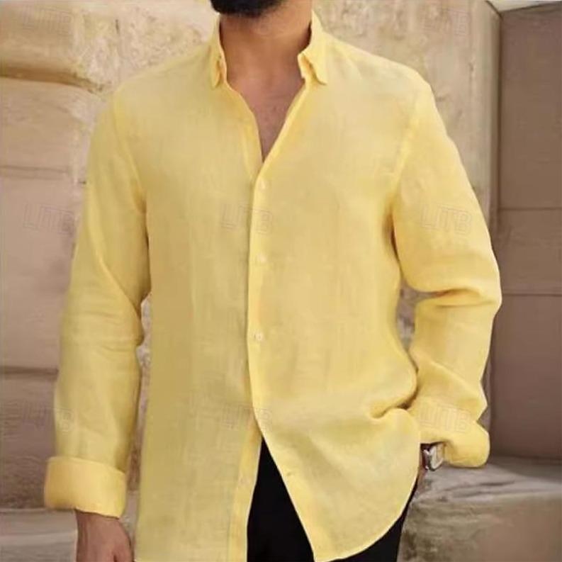Men's Shirt Long Sleeve Casual Shirt Button Up Shirt Plain Beach Shirt Yellow Orange Lapel Button-Down Clothing Apparel Fashion Casual Comfortable 2025 - $26.99 –P1