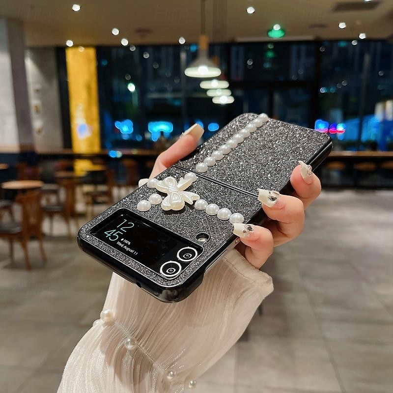 Phone Case For Samsung Galaxy Z Flip 7 Z Flip 6 Z Flip 5 Z Flip 4 Z Flip 3 for Women Girl Bling Glitter Shiny Shockproof Bow tie TPU 2025 - $13.99 –P12