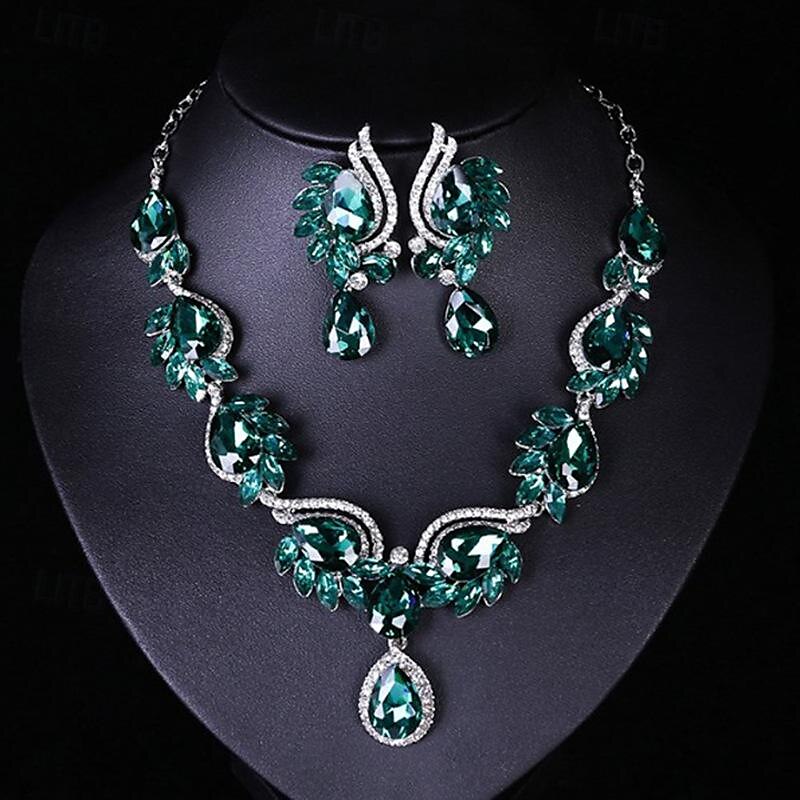 Juego de Joyas 3 piezas Vidrio Legierung 1 Collar Pendientes Mujer Elegante Moda Lujo Geométrico Forma Geométrica Conjunto de joyas Para Boda Fiesta Invitado a la boda 2025 - $23.99 –P2