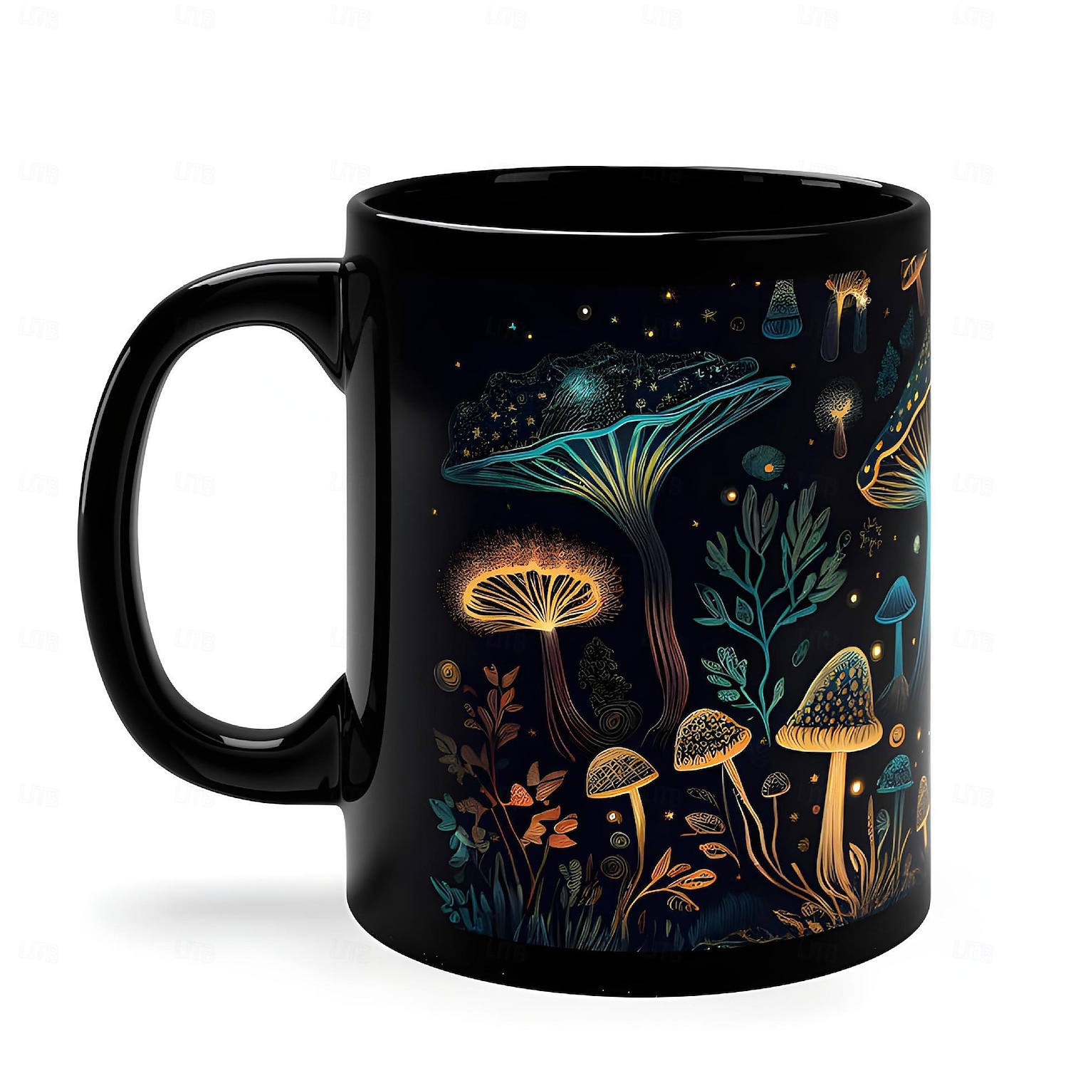 tazza di funghi magici, tazza di funghi, tazza di caffè con funghi neri, tazze di caffè novità, graziosi regali di funghi bioluminescenti, regali per gli amanti dei funghi del 2025 a $19.99 –P4