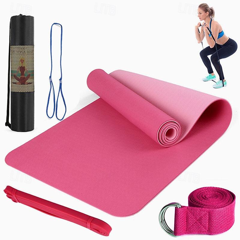 tpe6mm tweekleurige yogamat set van vijf stuks voor sport fitness stretching latex 2080 weerstandsriem wordt geleverd met rugzakriem 2025 - $50.69 –P6