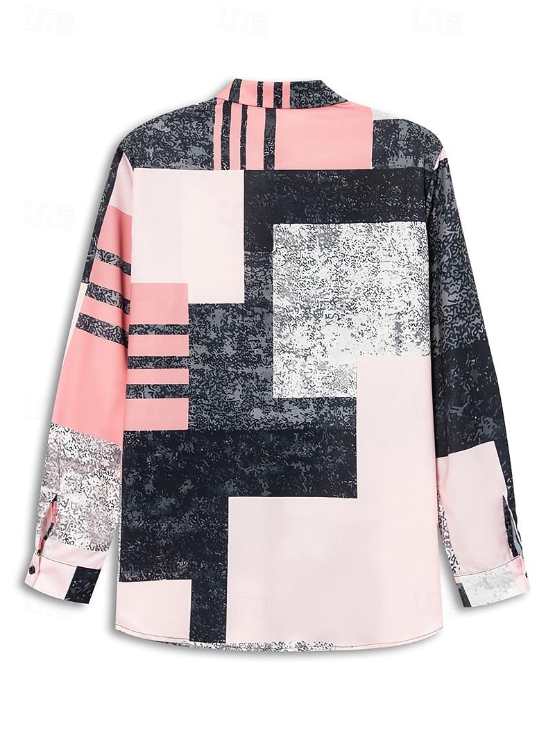 Damenhemd Langarm Knopfbluse Modisch Farbblock Druck Reguläre Tops Hemd Kragen Lässig Gelb Pink Blau Frühling  Herbst 2025 - $32.99 –P12