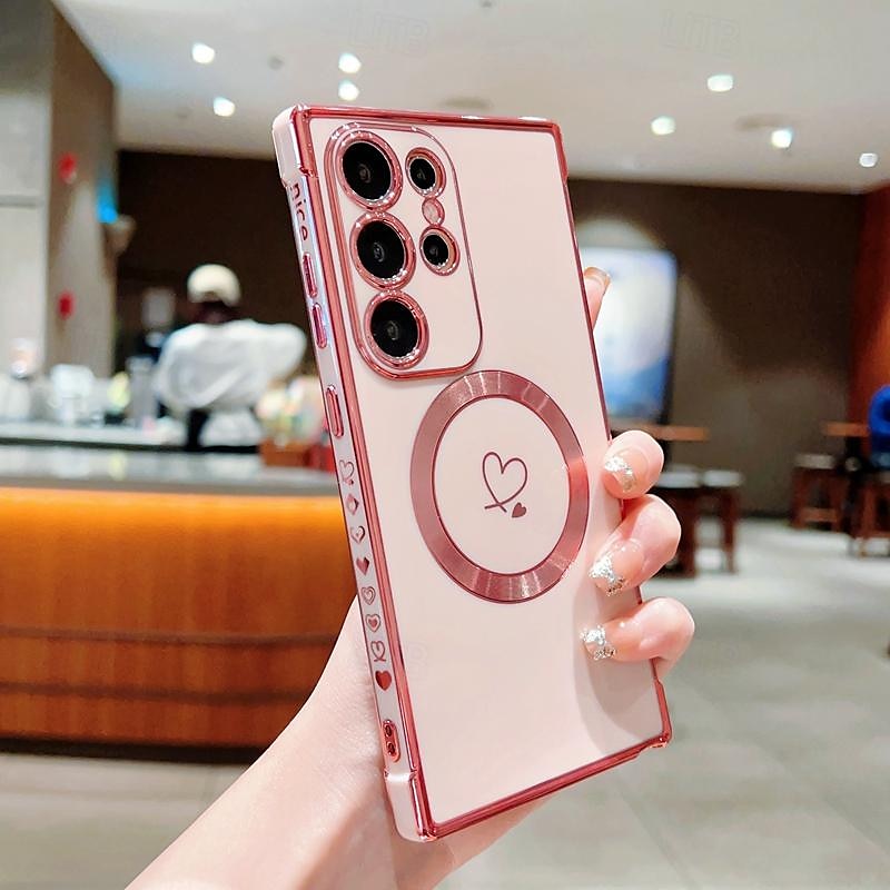 telefono Custodia Per Samsung Galaxy S24 S23 S22 S21 Ultra Plus S25 Ultra Per retro Supporta la ricarica wireless Resistente agli urti Con cuori TPU Placcatura del 2025 a $13.99 –P11