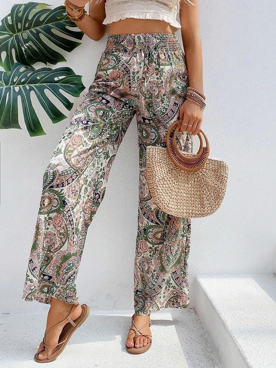 Mujer Perneras anchas Pantalones Casual / Diario Largo Floral Perneras anchas Cintura elástica Transpirabilidad Cómodo Microelástico Fin de semana Azul Piscina Rojo Verde Trébol Caqui Primavera verano 2025 - $22.99 –P2