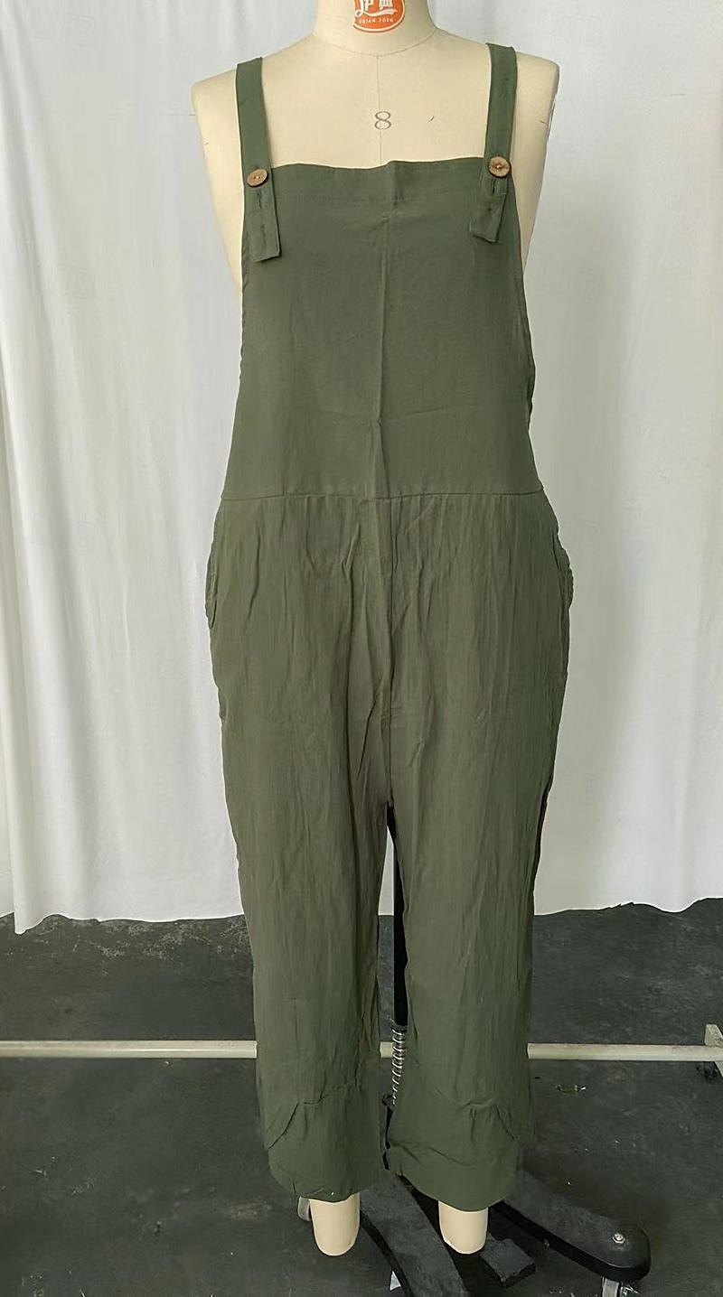 Women's Normal Overall Dungarees Holiday Solid Color Sleeveless Sleeveless Straight Square Neck Pocket Vacation Dailywear Loose Fit Black Army Green Red Spring 2025 - $18.99 –P4