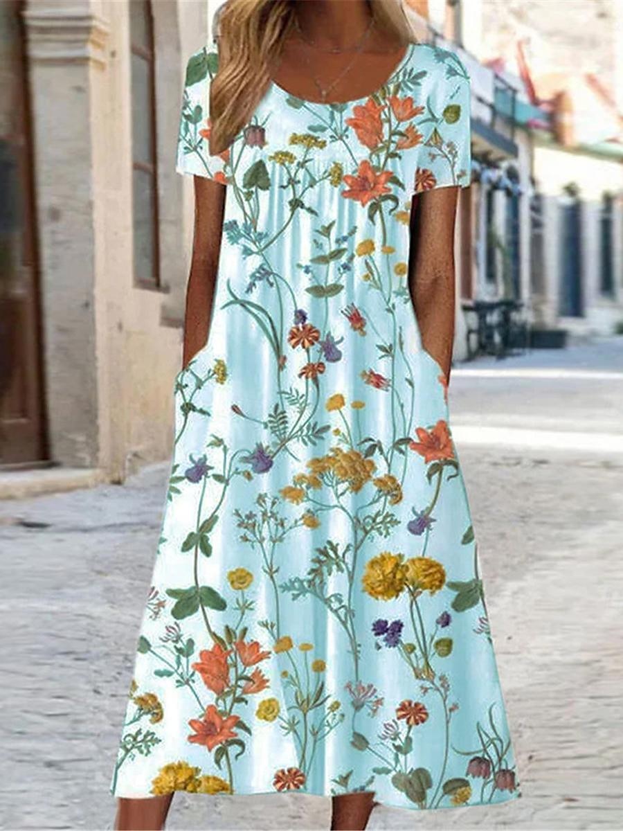 Women's Casual Dress A Line Dress Summer Dress Streetwear A Line Vacation Street Holiday Loose Fit Short Sleeve Crew Neck White Yellow Red Blue Summer 2025 - $35.99 –P5