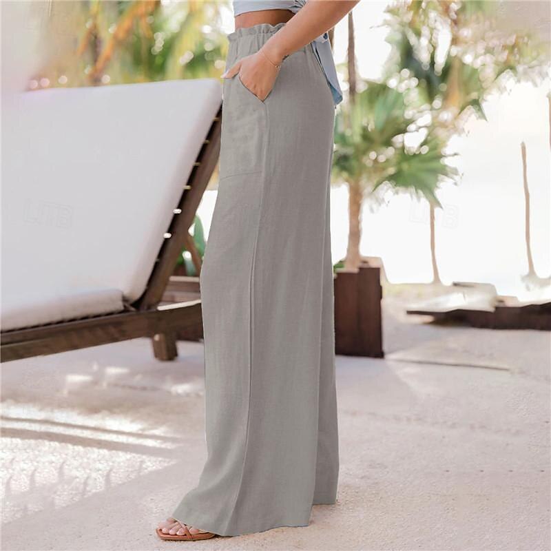 Dames Breed Been Broeken Casual / Dagelijks Lang Effen Zijzakken Elastische tailleband Ademend Comfortabel Inelastisch Uitgaan Weekend Zwart Blozend Roze Lichtgrijs Donkergrijs Lente zomer Normale 2025 - $18.99 –P11