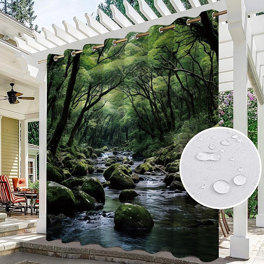 vattentät utomhusgardinskydd, utomhusgardiner, skjutbara uteplatsgardiner, pergolagardiner grommet skogsbäck för lusthus, balkong, veranda, fest 2025 - $28.99 –P10
