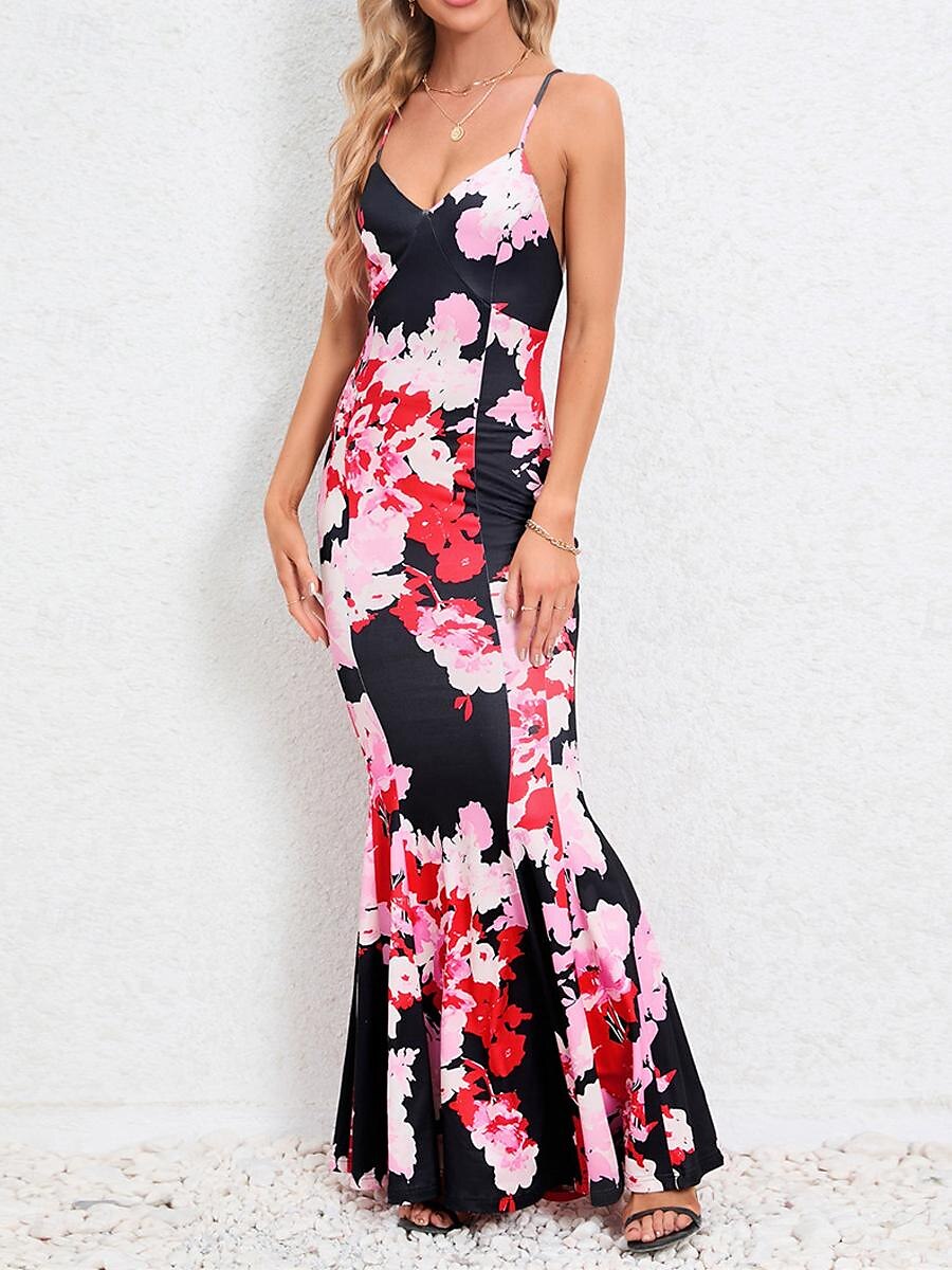 Damen Freizeitkleid Etuikleid Unterkleid Blumen rückenfrei Print Rollkragen langes Kleid Maxikleid sexy Urlaub ärmellos Sommer 2025 - $41.99 –P3