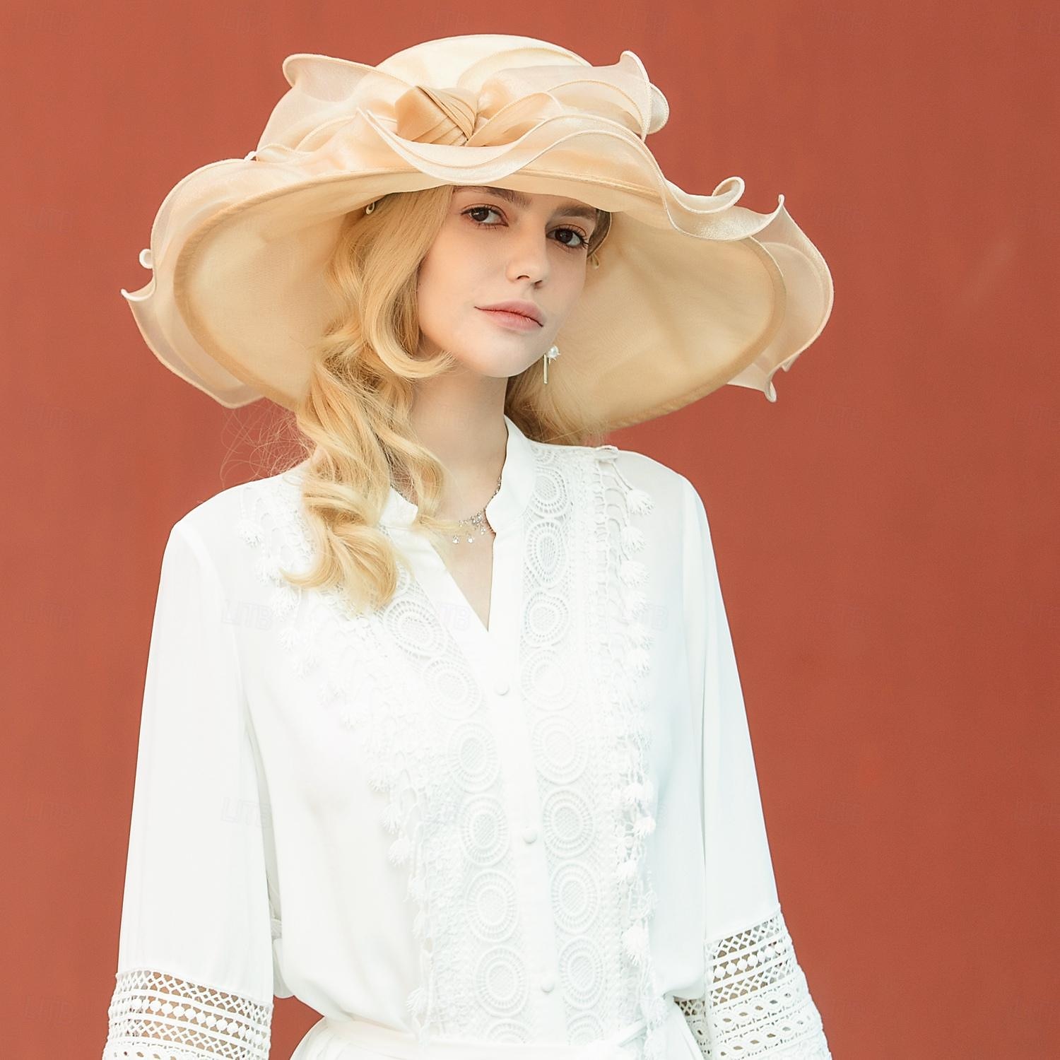 Καπέλα Παγωμένο Μετάξι Καπελίνα Καπέλο ηλίου Γάμου Πάρτι Τσαγιού Κομψό Γάμος Με Πλευρά δαντέλας Ακουστικό Καπέλα 2026 - $40.99 –P3