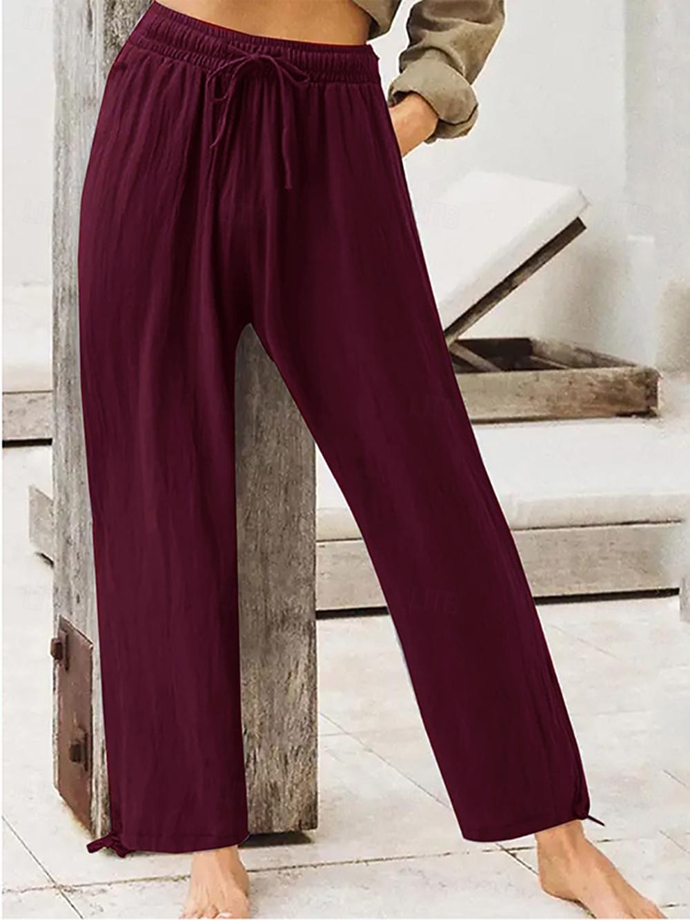 Femmes Pantalons Décontracté Quotidien Longueur complète Uni Cordon de serrage Poches Latérales Respirabilité Confortable Micro-Élastique Sortir Week-end Noir Vin Bleu Violet Printemps & Été Coupe de 2026 ? $26.99 –P3