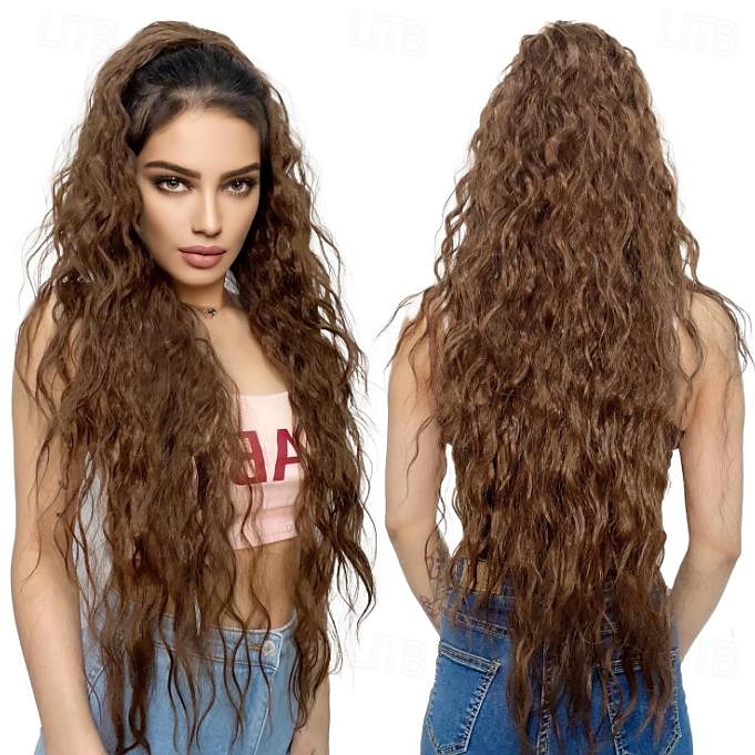 הארכת קוקו ארוך גלי שרוך תוספות קוקו רך יותר מצית ייבוא קליפ סינטטי בתוספות שיער פריט שיער במראה טבעי לנשים-בלונדינית דבש 2025 - $11.99 –P9