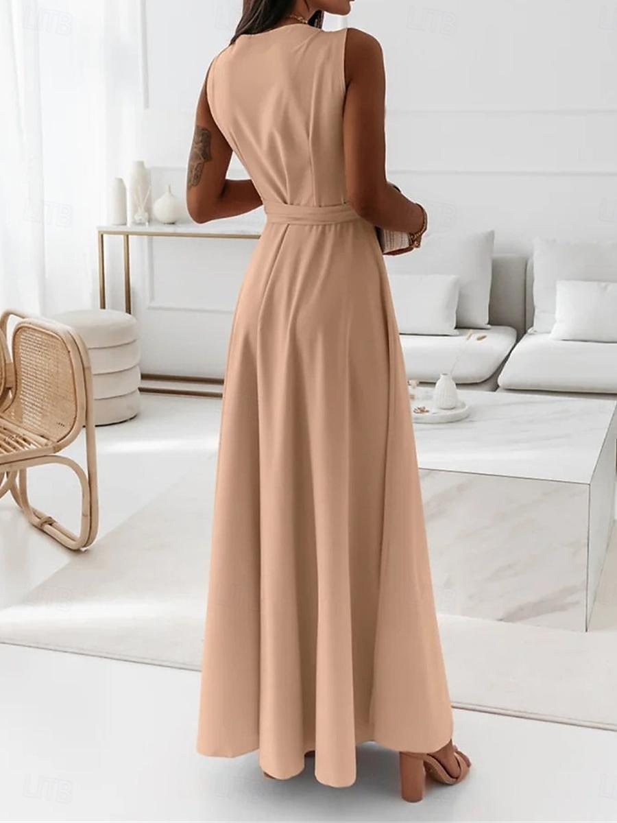 Women's Casual Dress Long Dress Maxi Dress Lace up Date Vacation Streetwear Maxi V Neck Sleeveless Pink Wine Red Color 2025 - $52.99 –P12