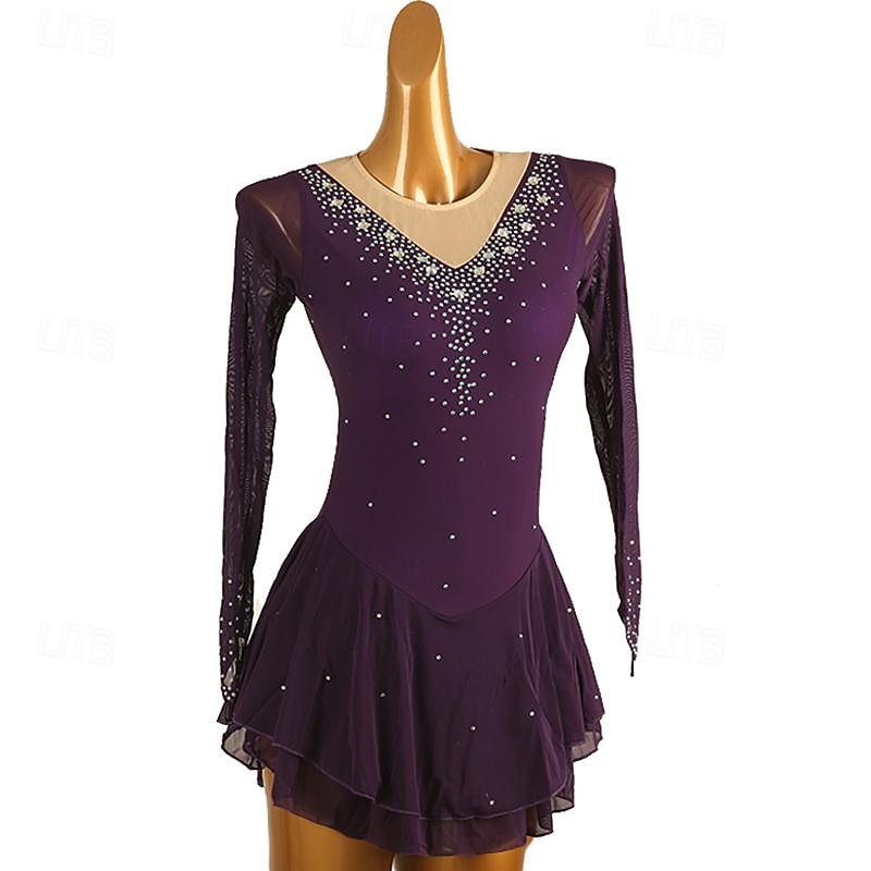 Vestido de patinaje artístico Mujer Chica Patinaje Sobre Hielo Vestidos Morado Retazos Malla Alta elasticidad Entrenamiento Competición Ropa de Patinaje Clásico Cristal / Strass Manga Larga Patinaje 2026 - $152.99 –P1