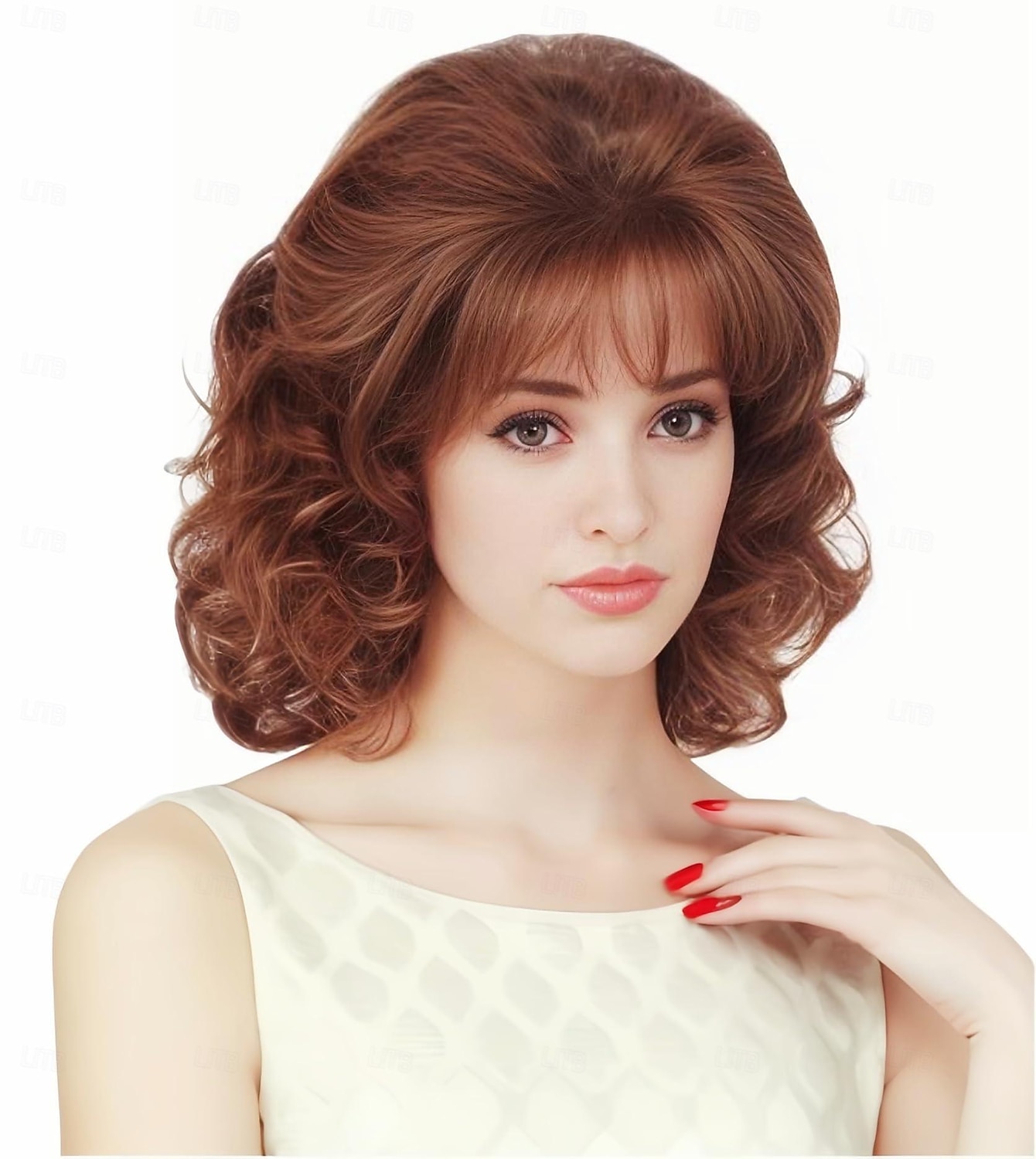 Kurze Vintage-Bienenstock-Perücke in Ingwer-Mischblond mit Pony, lockiges, gewelltes, hitzebeständiges Kunsthaar für Damen, passend für 70er- und 80er-Jahre-Kostüme oder Halloween und Partys 2026 - $19.49 –P5