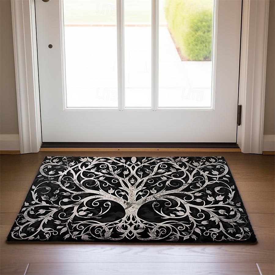 Baum des Lebens, schwarz-weiße Fußmatte, Fußmatten, waschbare Teppiche, Küchenmatte, rutschfester, ölbeständiger Teppich, Innen- und Außenmatte, Schlafzimmerdekoration, Badezimmermatte, 2025 - $16.99 –P7
