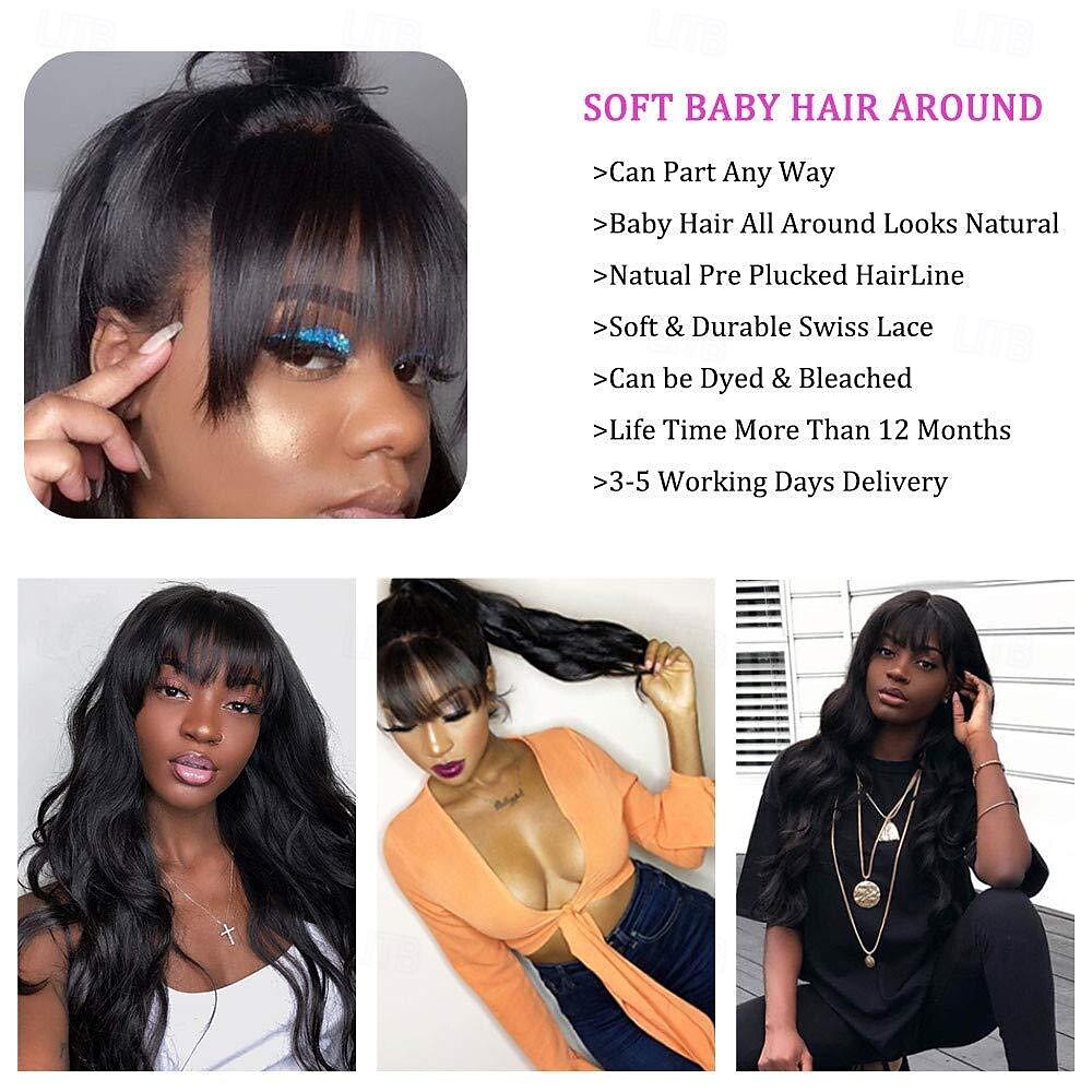 Body Wave pruiken met pony Echt haar pruik voor zwarte vrouwen Natuurlijke kleur 150% dichtheid Braziliaans maagdelijk haar Geen Kanten pruiken Machine gemaakte pruik 2025 - $86.99 –P4
