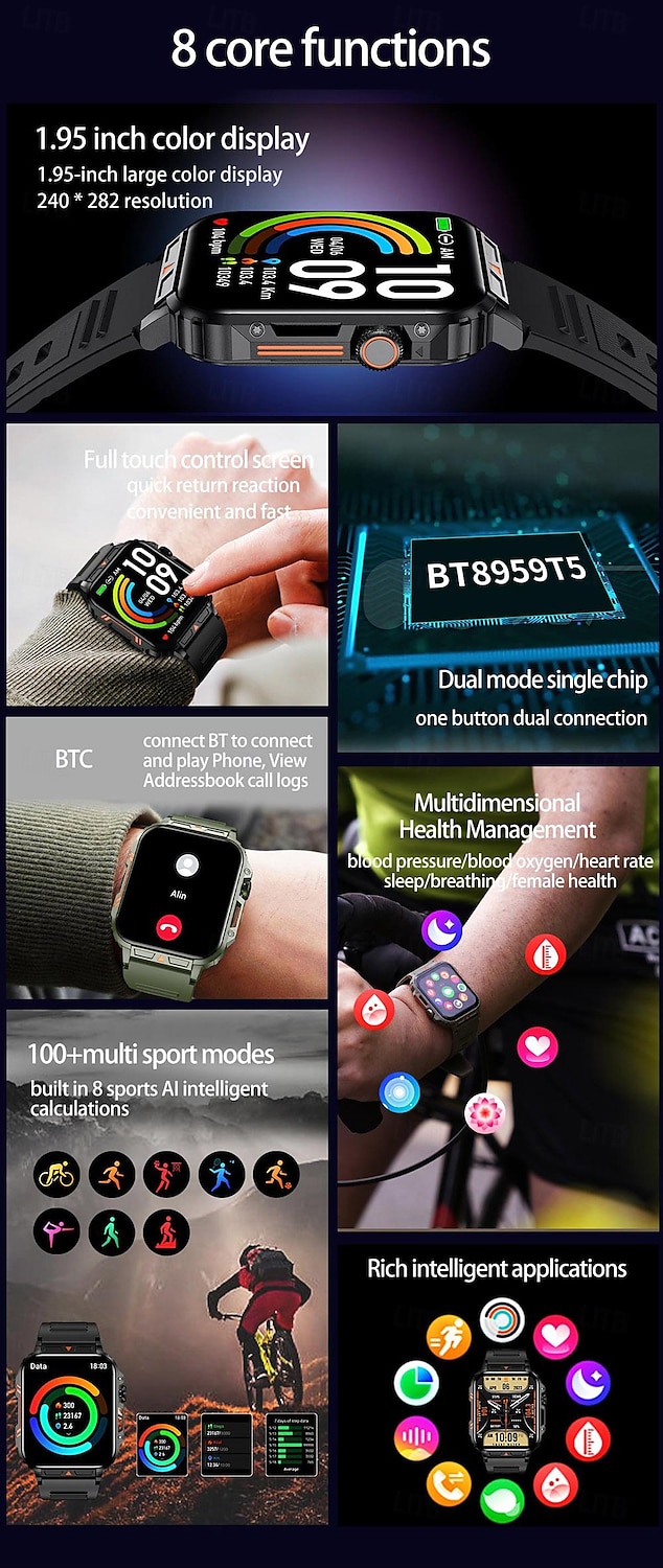 2025年 iMosi L81 スマートウォッチ 1.95 インチ スマート·ウォッチ ブルートゥース 歩数計 着信通知 睡眠サイクル計測器 と互換性があります Android iOS 女性 男性 ハンドフリーコール 防水 メディアコントロール IP68 44mmの時計ケース コレクション – $35.99 –P2