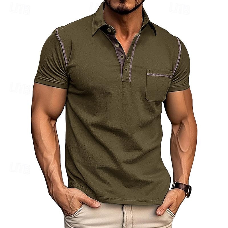 Herren Poloshirt aus Baumwolle Golfhemd Arbeit Casual Kargen Kurzarm Basic Modern Farbblock Patchwork Taste Frühling Sommer Regular Fit Wein Dunkelgrau Schwarz Weiß Königliches Blau Grün Poloshirt 2025 - $18.99 –P4