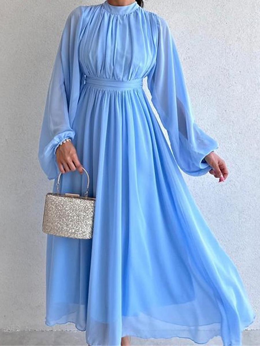 Női Fehér ruha Hosszú ruha Maxi ruha Sifon Fodrozott Randi Elegáns Utcai sikk Állógallér Hosszú ujj Fekete Fehér Arcpír rózsaszín Szín 2025 - $34.99 –P7