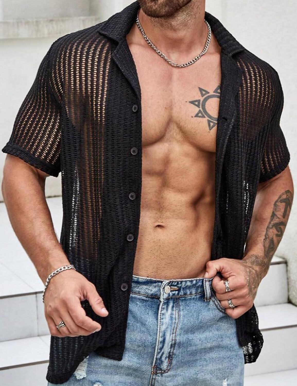 Hombre Camisa Camisa de verano Abotonar la camisa Negro Blanco Verde Claro Azul cielo Color Caquí Mangas cortas Color sólido/liso Frente Abierto Ropa Cotidiana Agujero Ropa Tropical 2026 - $25.99 –P1