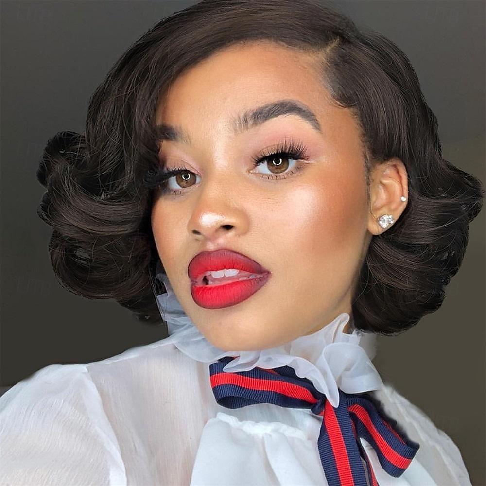 korte krullende bob pruiken losse golf zijdeel pruik voor zwarte vrouwen korte body wave bob synthetische pruik 2025 - $20.99 –P14