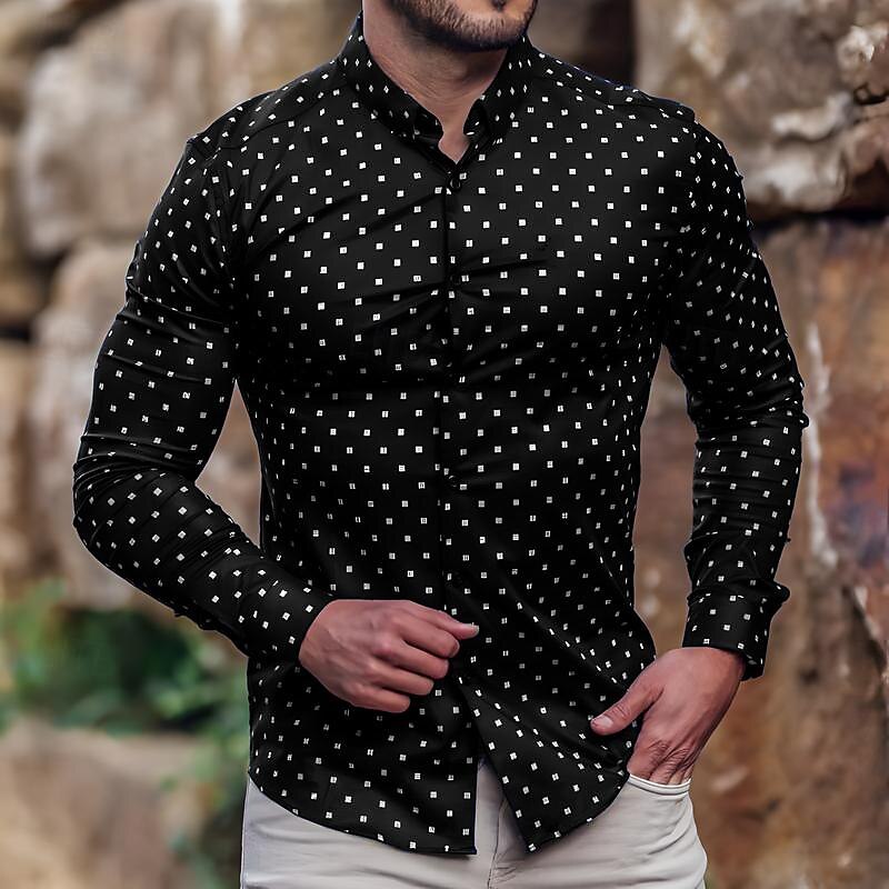 Men's Shirt Summer Shirt Button Up Shirt Casual Shirt Beach Shirt Black Red & White Long Sleeve Polka Dot Lapel Hawaiian Holiday Clothing Apparel Fashion Casual Comfortable 2025 - $21.99 –P1