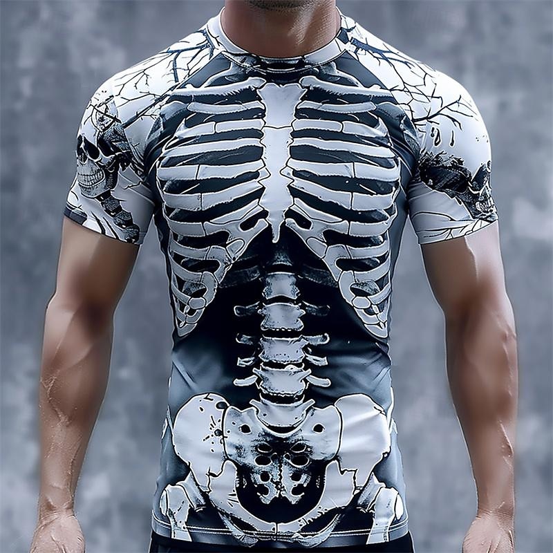 Homens Gráfico Esqueleto Camiseta Manga Curta Camiseta Impressão 3D Gola Redonda Camisa Designer Retro Vintage Subcultura Esportes Feriado Para Noite Branco Cinzento Claro Cinzento Escuro Primavera de 2025 por $17.99 –P7