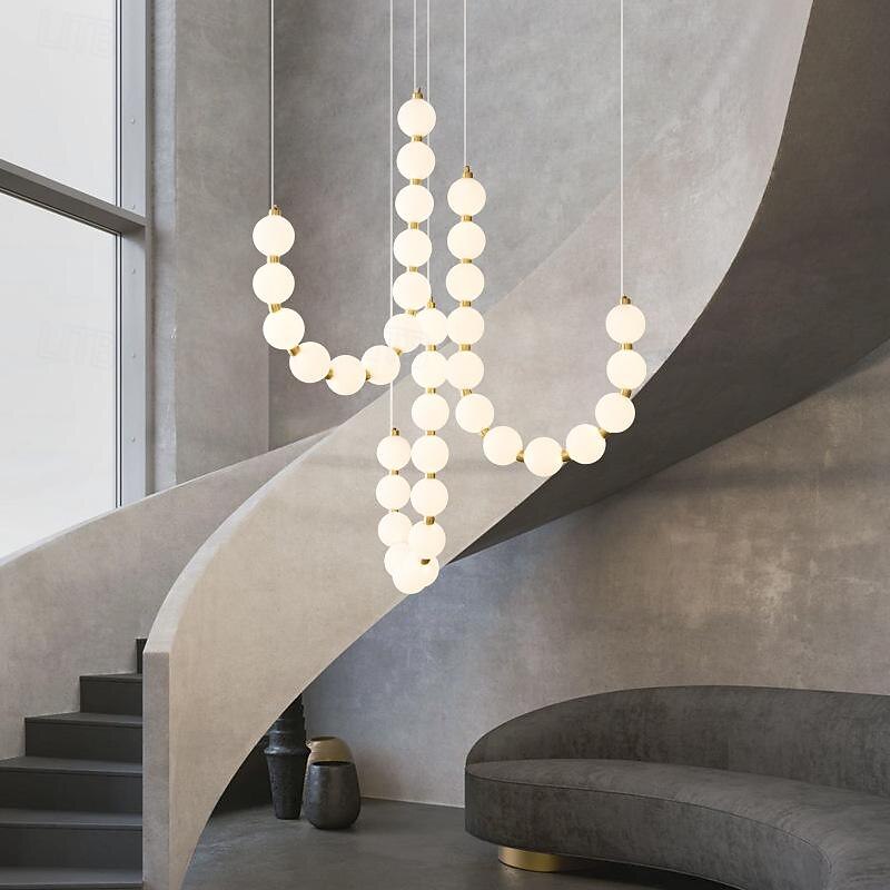 Lampa wisząca LED, wzór wyspy, francuska kreatywna lampa ze szkła metalowego o pojedynczym kształcie, odpowiednia do willi i budynków dwupoziomowych oraz schodów, ciepła biel + biel + światło 2025 - $822.49 –P1