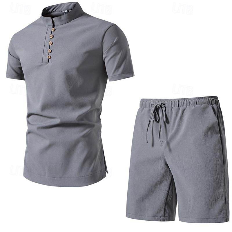 Men's Linen Shorts Summer Shorts Beach Shorts Set Pocket Drawstring Elastic Waist Plain Comfort Breathable Short Vacation Holiday Beach Hawaiian Boho Black White 2025 - $25.99 –P6