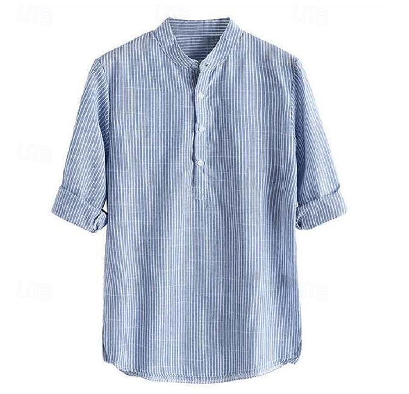 Per uomo Camicia Camicia con colletto cinese Camicia con colletto alla coreana Camicia Estiva Camicia casual Camicia da Spiaggia Nero Blu Rosso Manica Lunga A righe Colletto alla coreana Vacanza Ferie del 2025 a $22.99 –P3