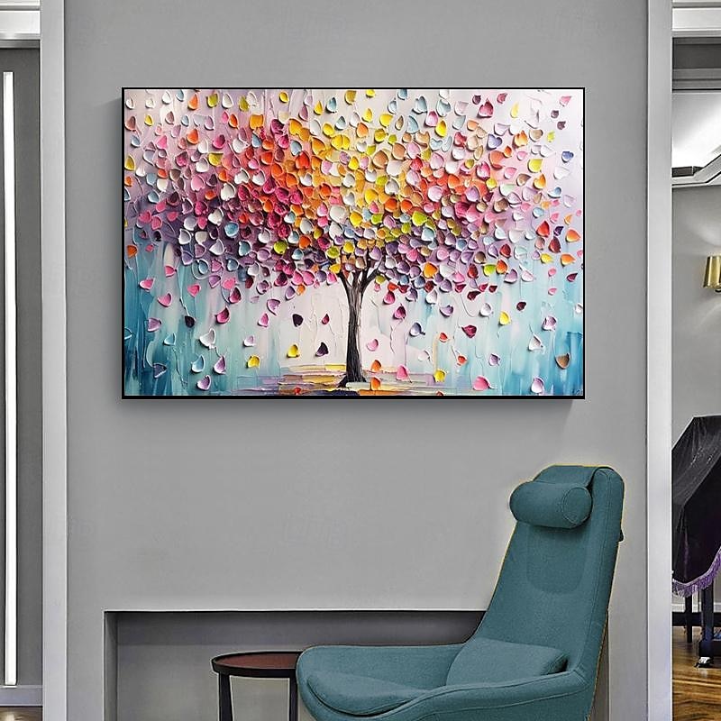 Handgemaltes buntes Baum-des-Lebens-Ölgemälde auf Leinwand, abstraktes Landschaftsbild, Kunstwerk, Messergemälde für Wohnzimmer, Schlafzimmer, Wanddekoration, ungerahmt 2025 - $133.99 –P2