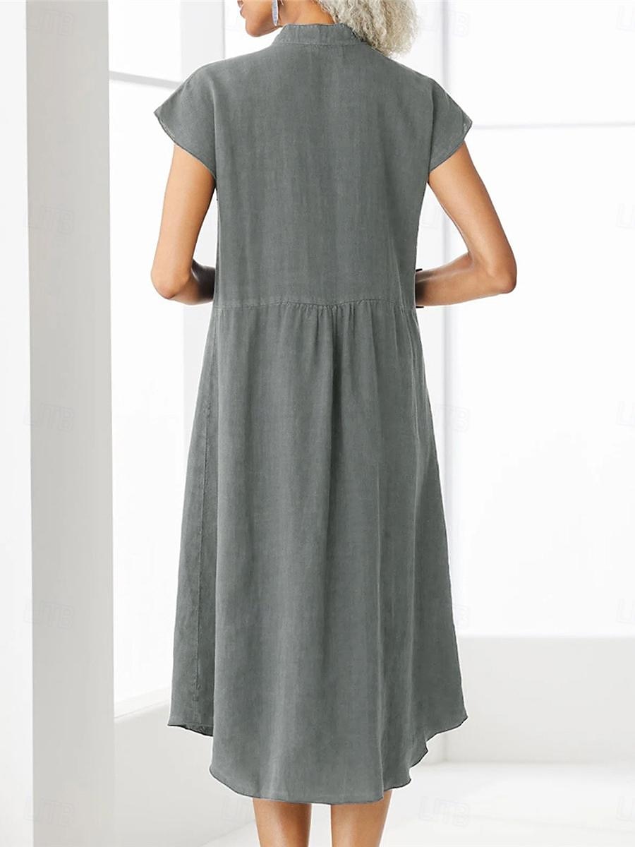 Pentru femei Negru Alb Roșu Vin Vară Primăvară Rochii Midi Rochii de in bumbac Rochii Tip Cămașă Rochie casual De Bază Modern Zilnic Sfârșit de săptămână Potrivire Largă Simplu Guler de stand 2025 - $22.99 –P8