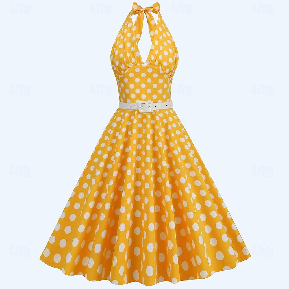 Retro Vintage 1950-tals Grease Outfits Rockabilly Klänning A-linje Klänning Sväng Klänning Prickiga Finstilt Klänning Kvinno Halloween Karneval Maskerad Dagligt Slitage Vuxnas Klänning 2026 - $35.99 –P10