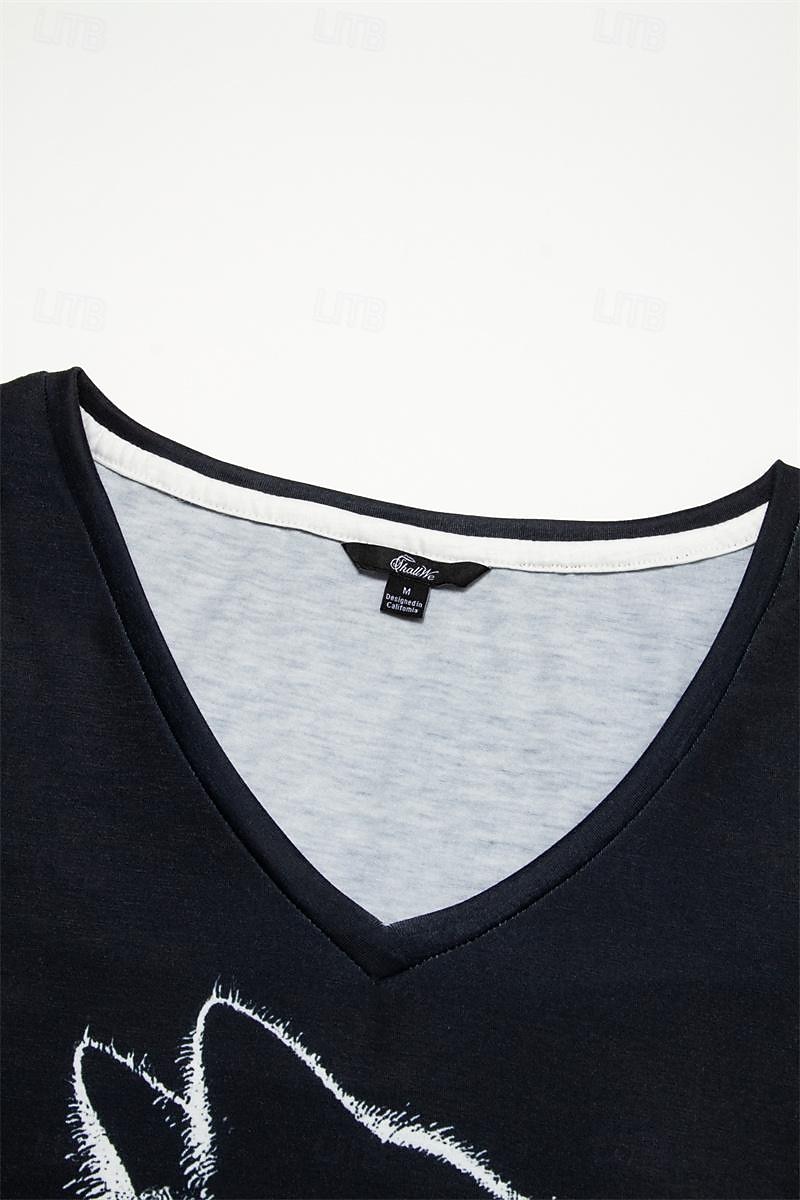 Women's T shirt Tee Black Graphic Cat Print Short Sleeve Daily Weekend Basic V Neck Regular 3D Cat S 2026 - $21.99 –P4