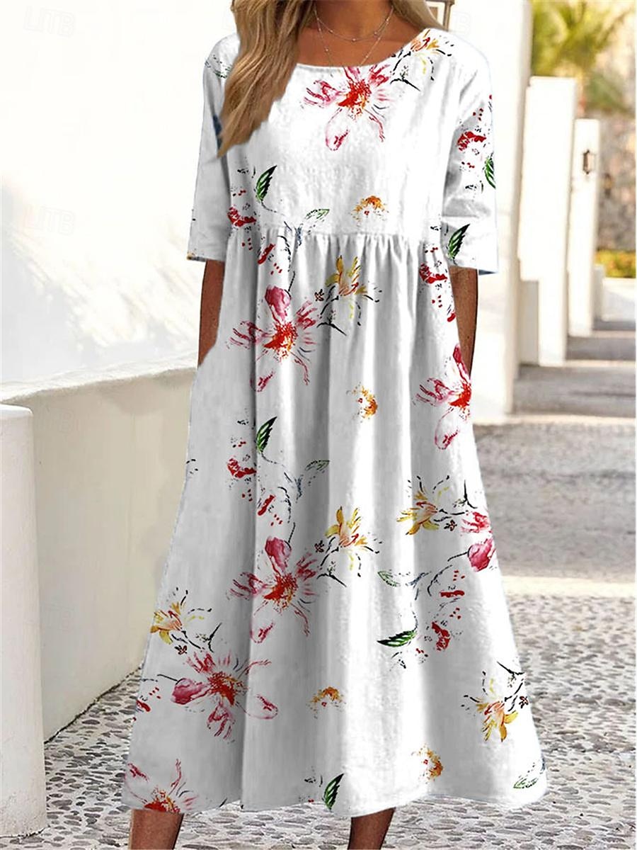 rochie maxi dama imprimeu floral maneca scurta decolteu albastru deschis casual elegant primavara vara petrecere in gradina imbracaminte de plaja imbracaminte marime 2025 - $25.99 –P3
