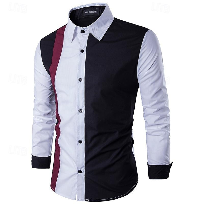 Men's Shirt Summer Shirt Casual Shirt Collared Shirt Button Up Shirt Black Wine Navy Blue Blue Long Sleeve Color Block Lapel Vacation Holiday Patchwork Clothing Apparel Polyester Fashion Casual 2025 - $19.49 –P3
