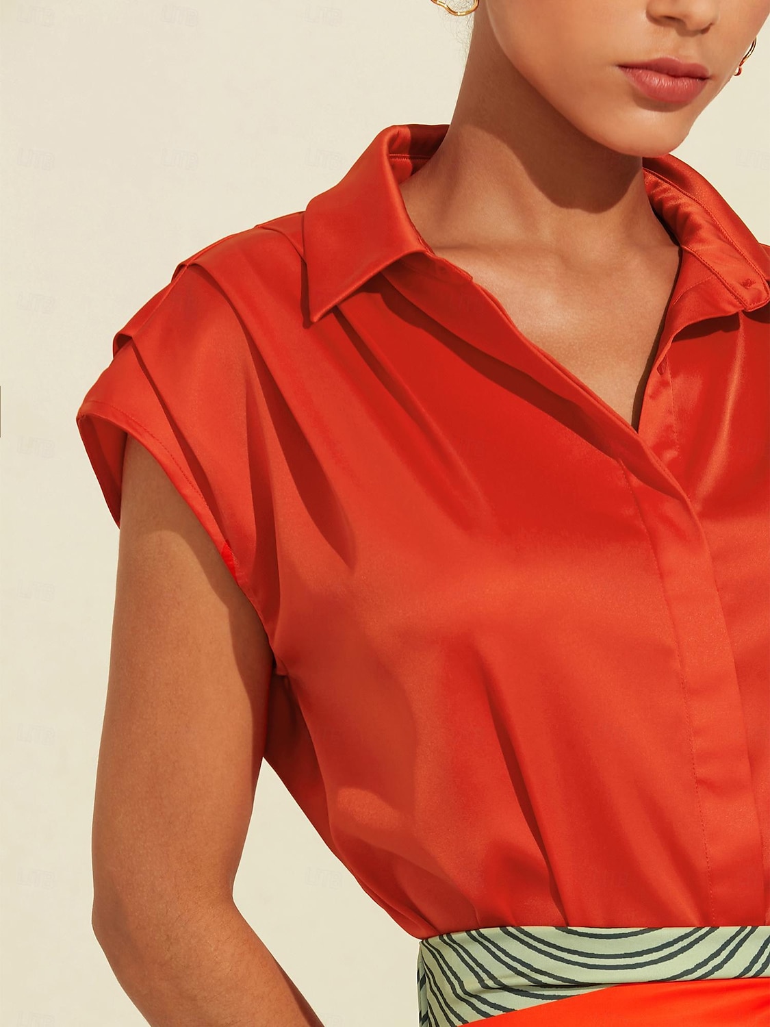 camicia con colletto senza maniche tinta unita casual in raso del 2025 a $52.99 –P3