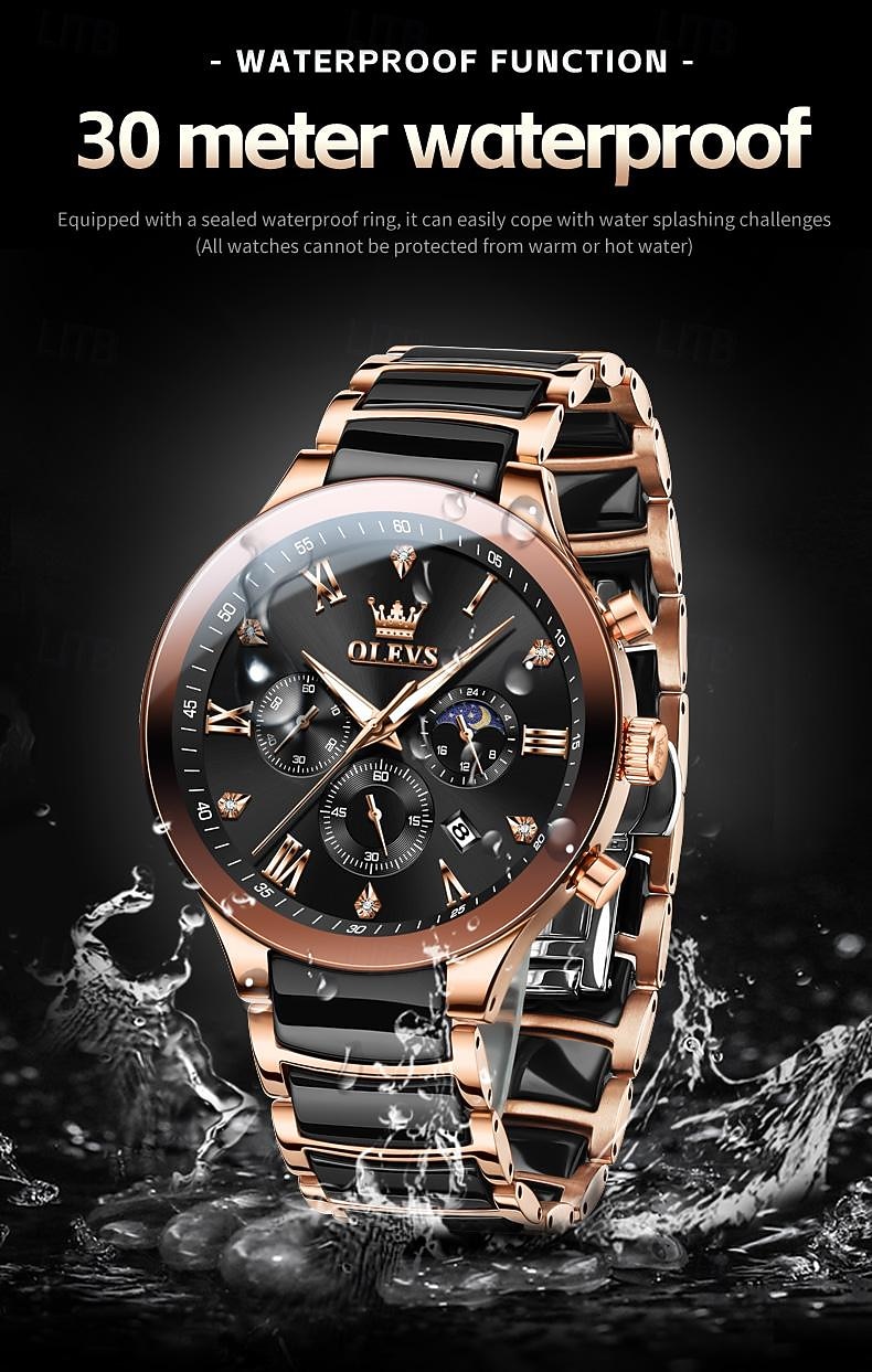 OLEVS 7004 Heren Horloges Keramische Band Chronograaf Datum Luminous Waterdicht Luxe Quartz Horloge Man TOP Merk Heren Horloge 2025 - $48.99 –P12
