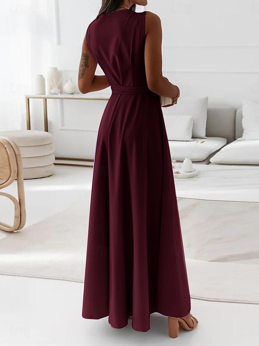 Women's Casual Dress Long Dress Maxi Dress Lace up Date Vacation Streetwear Maxi V Neck Sleeveless Pink Wine Red Color 2025 - $52.99 –P11