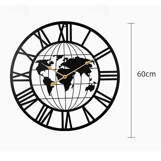 Wall Clock Iron Round Office Clock Creative Map Personality Mute Hanging Watch Nordic Living Room Clock Home Decor 60 cm 2025 - $100.99 –P5