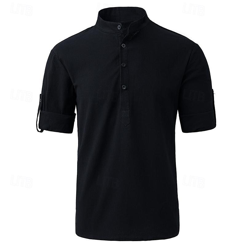 Per uomo Camicia camicia di lino Camicia in lino e cotone Camicia in cotone bianco Camicia con colletto cinese Camicia con colletto alla coreana Liscio Da mare Strada Nero Bianco Blu marino Blu del 2025 a $21.99 –P6