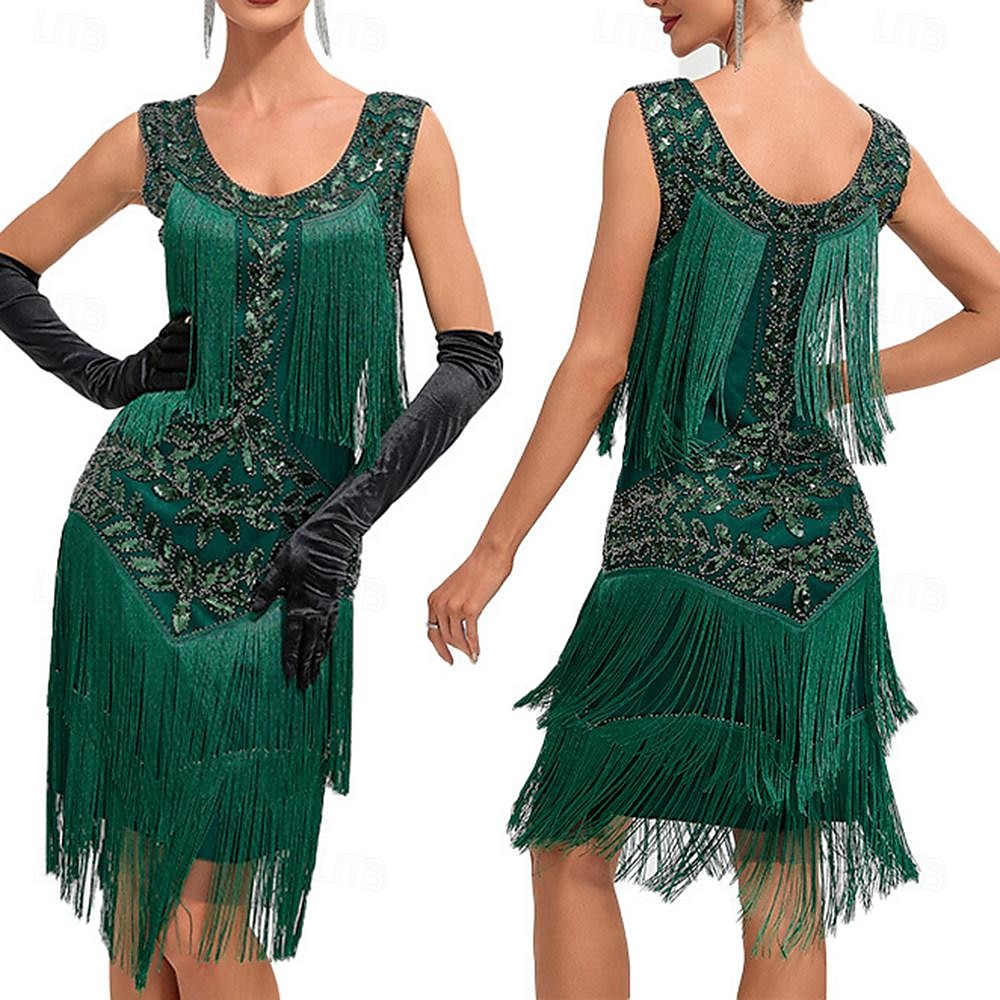 Anni Ruggenti Anni 1920 Abito da vacanza Abito Flapper Vestito Mascherata Il grande Gatsby Gentildonna Invitato al matrimonio Paillettes Frangia con nappe Per donna Halloween Carnevale Mascherata del 2025 a $43.99 –P1