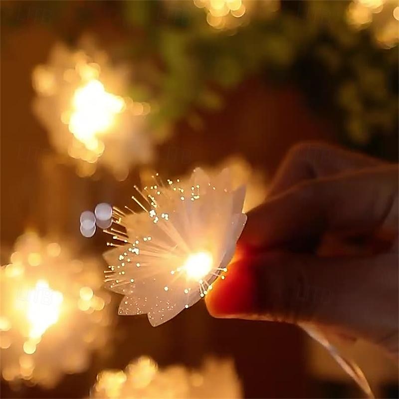 Guirlande lumineuse féerique en fibre optique 1.5m 10led/3m 20led, fleur artificielle décorative, guirlande lumineuse à piles, décoration de fête, salle de mariage, décor de jardin de 2026 ? $9.49 –P1