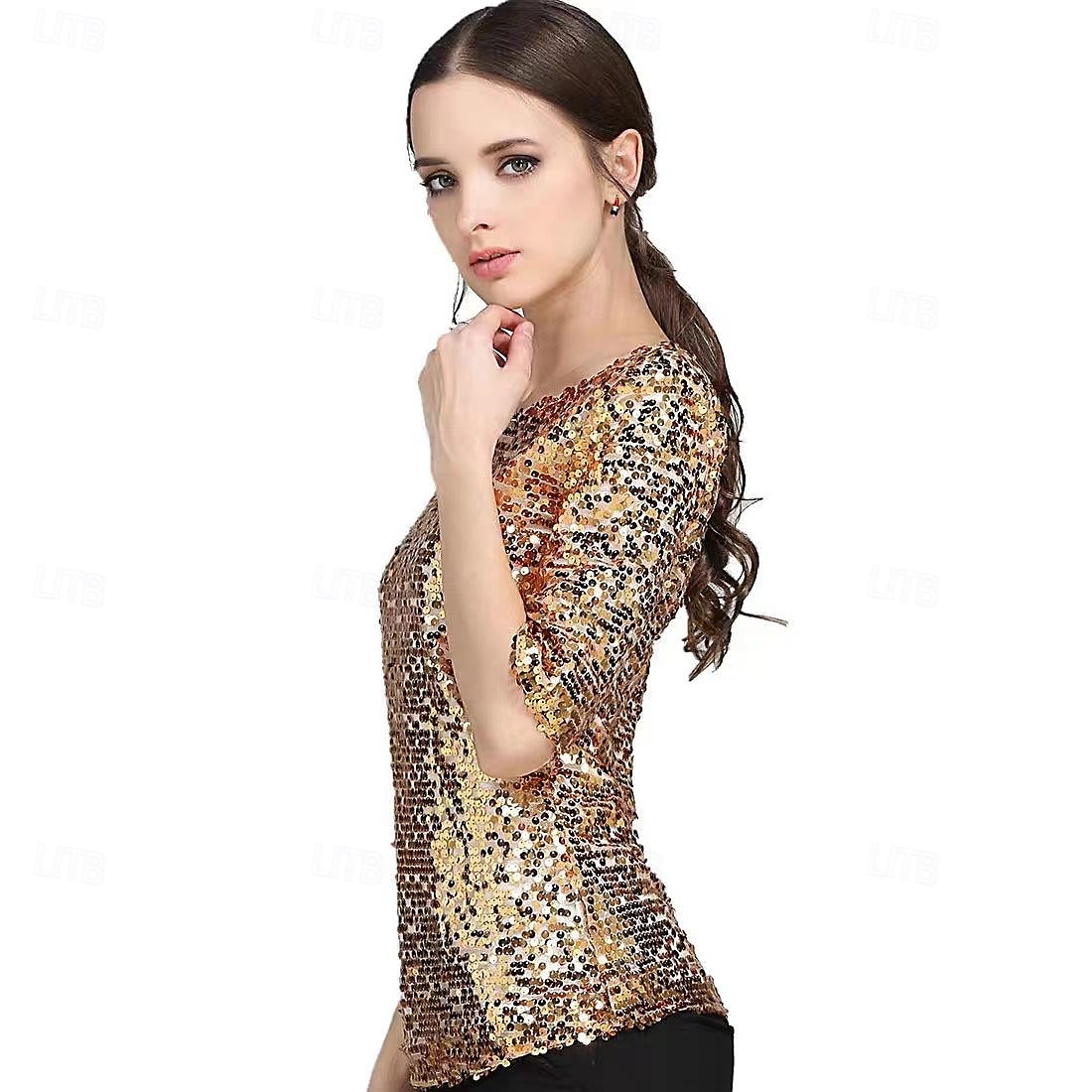 Retro Vintage Disco 1980s T-shirt Sequins Round Neck Women's Carnival Masquerade Party Bachelorette Party Adults T-shirt 2025 - $22.99 -P4