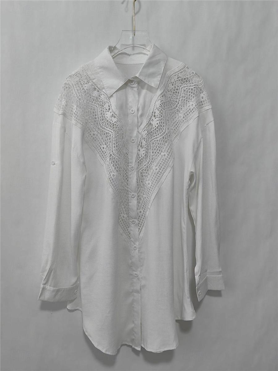 Pentru femei Rochie Mini Rochii inspirate din in Rochie albă Rochii Tip Cămașă Șal Hawaiană Vacanță Concediu Plajă Potrivire Largă Manșon Lung Guler Cămașă Negru Alb Vară 2025 - $32.99 –P14