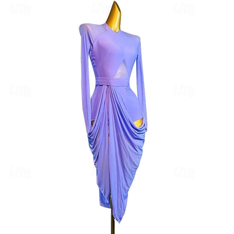 Danse latine Robe Ceinture en étoffe Femme Fille Utilisation Entraînement manche longue Taille haute Spandex Tulle de 2026 ? $161.99 –P3